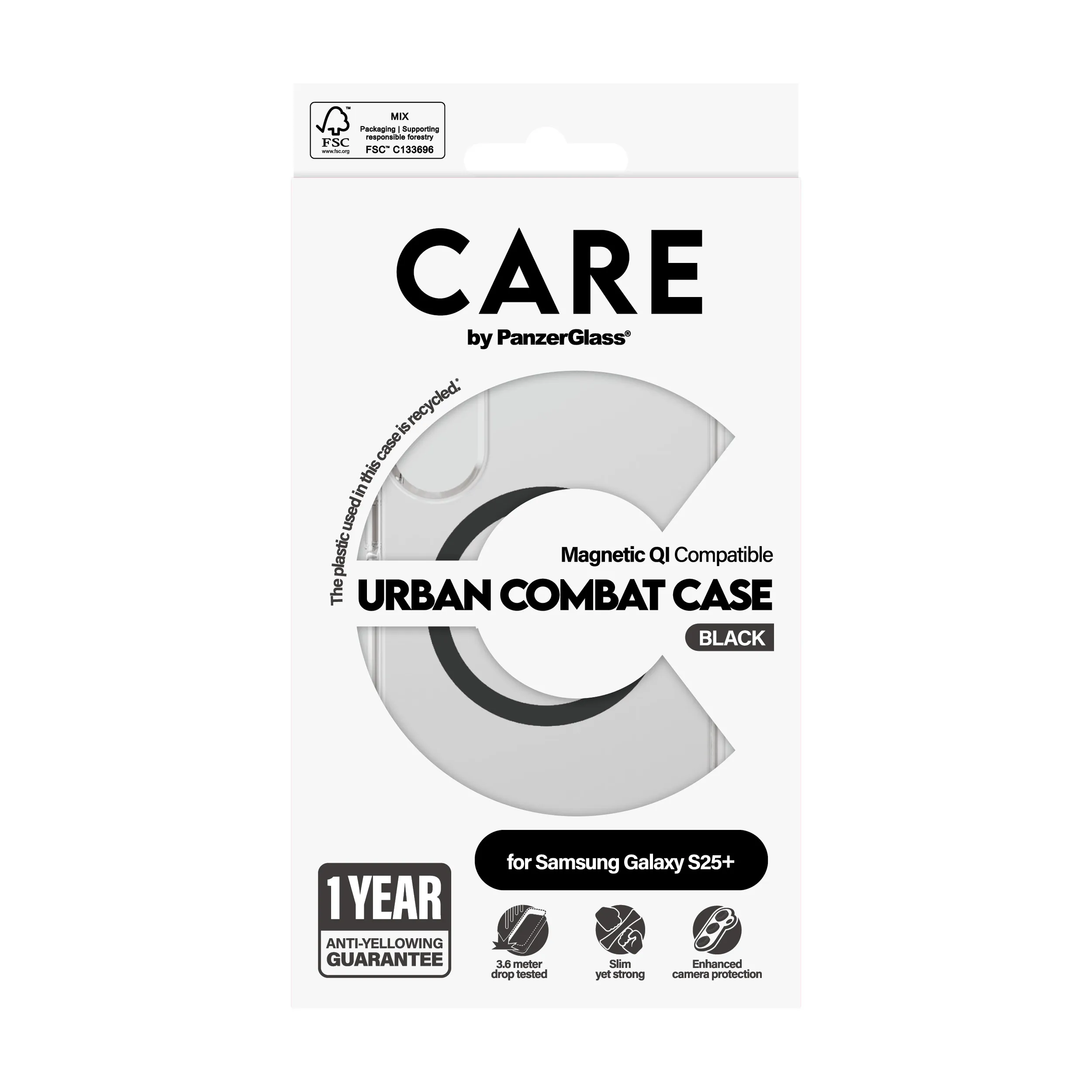 Care by PanzerGlass Galaxy S25 Urban Combat skal, Transparent, Qi Compatible