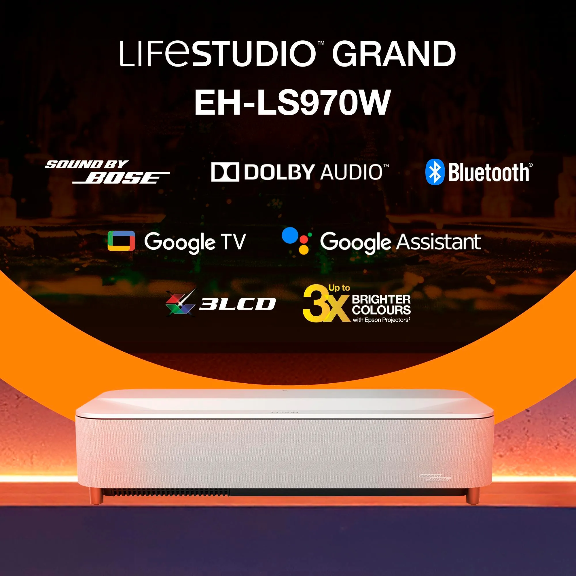 Epson Lifestudio Grand Plus EH-LS970W Ultra Short Throw 3LCD 4K UHD 4000 ANSI lm Laser Projector, White
