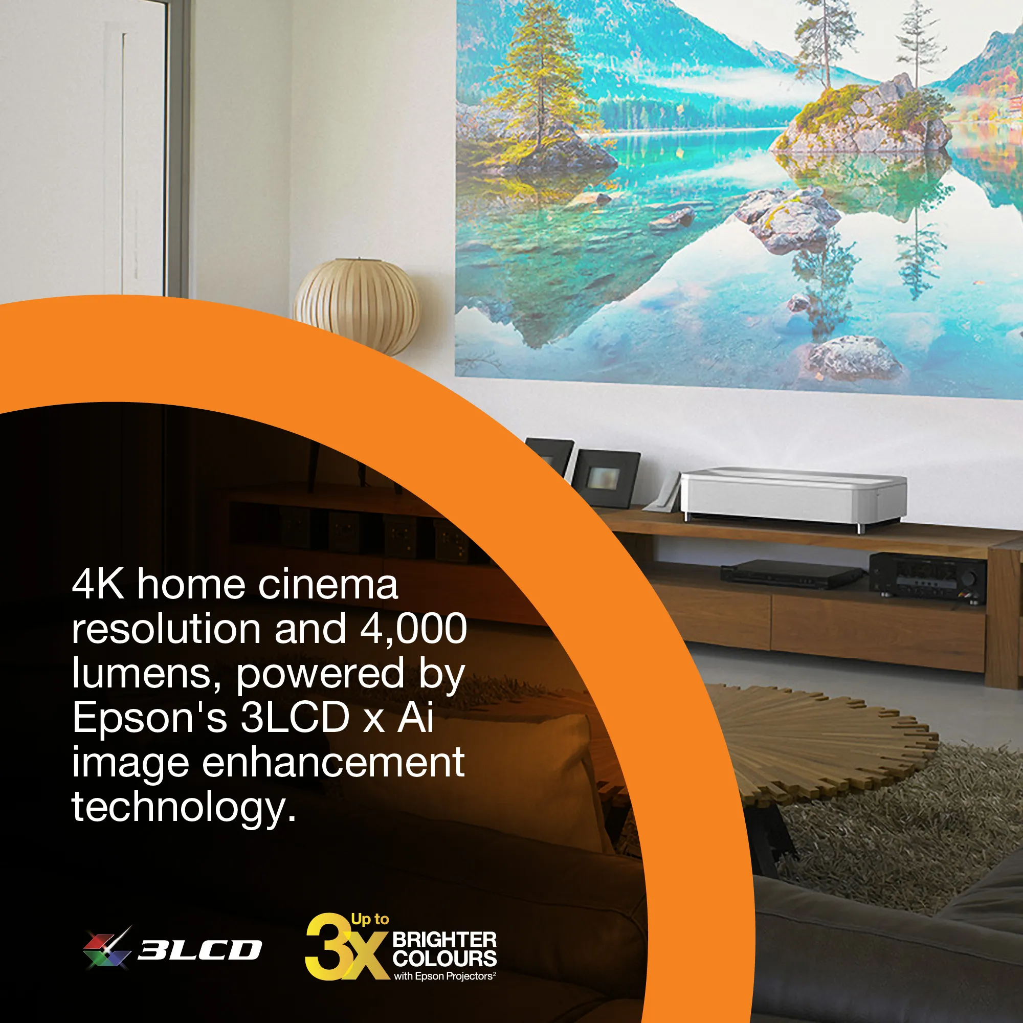 Epson Lifestudio Grand Plus EH-LS970W Ultra Short Throw 3LCD 4K UHD 4000 ANSI lm Laser Projector, White