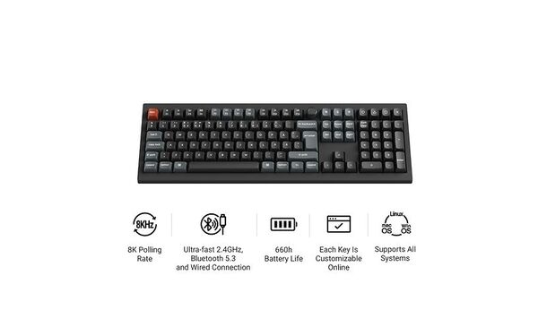 Keychron V6 Ultra V6U-D1-BO tr&aring;dl&ouml;st mekaniskt speltangentbord, POM Red, svart