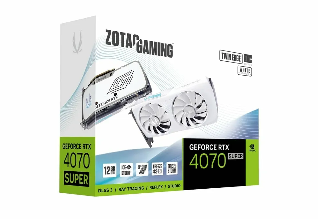 Zotac RTX 4070 Super Twin Edge OC White Edition 12 Gt -näytönohjain