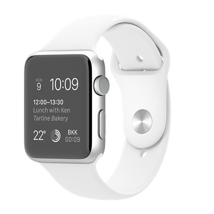 Apple Watch Sport 42 mm hopeanv&auml;rinen alumiinikuori ja valkoinen Sport-ranneke