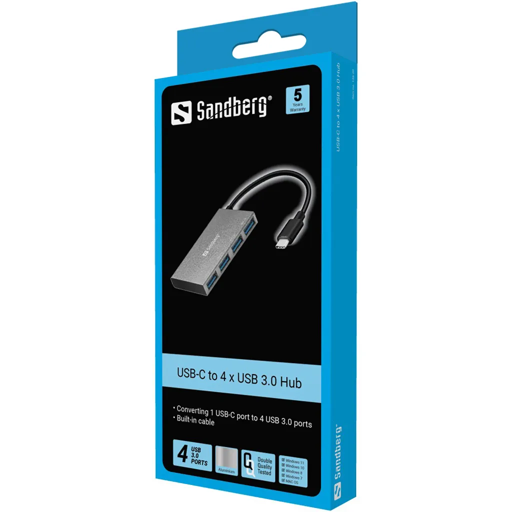 Sandberg USB-C to 4 xUSB 3.0 Pocket Hub, White