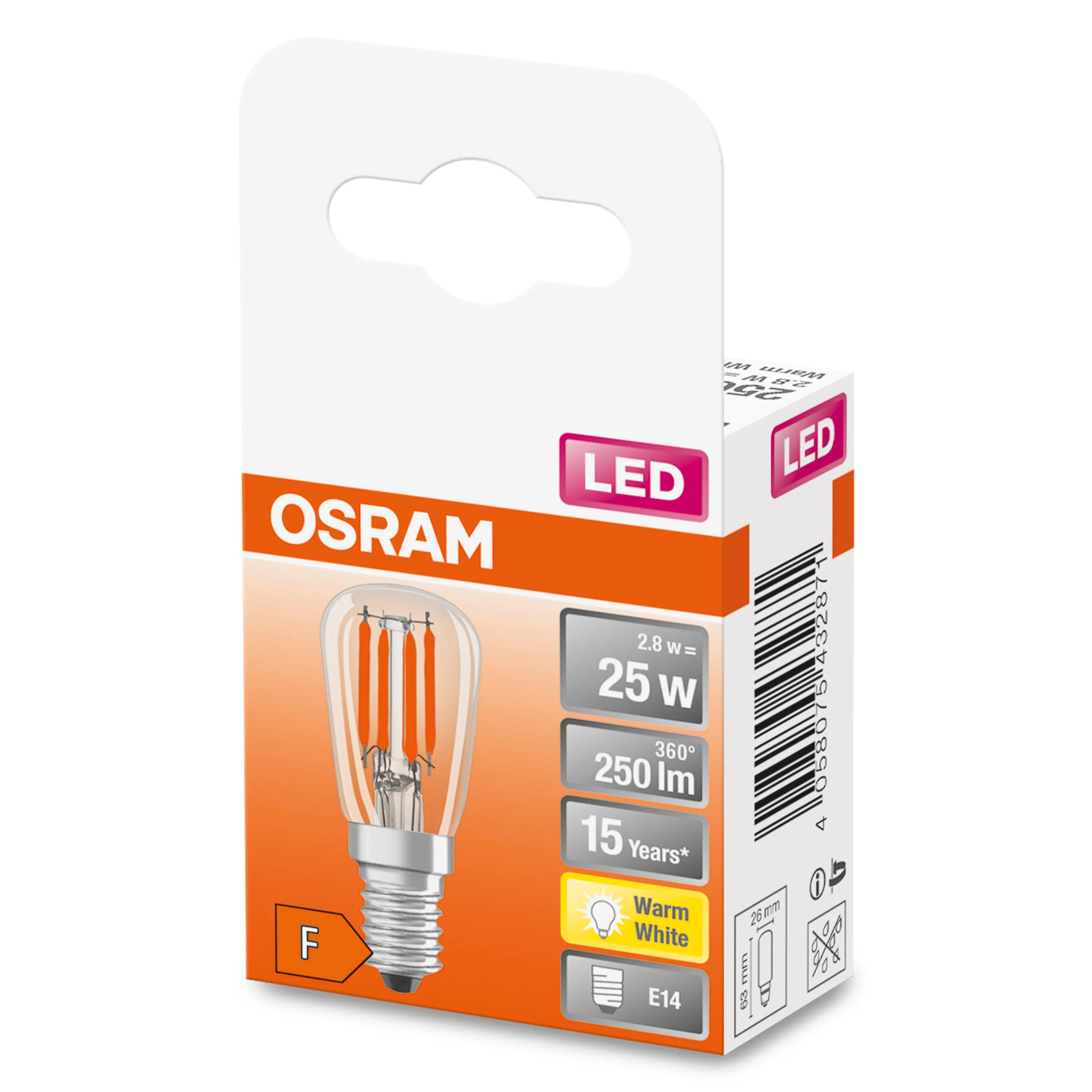OSRAM LED Special T26 E14 Clear 2.8 Watt 25 Watt Equivalent Warm White