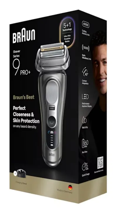 Braun Series 9 Pro+ 554237 m&auml;rk&auml;- ja kuiva-ajoon -parranajokone, musta, harmaa