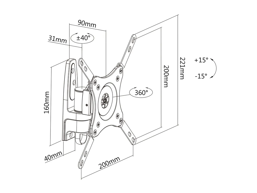 Multibrackets M VESA Flexarm 360 I - Wall mount tuotteelle LCD nestekiden&auml;ytt&ouml; / plasma TV - musta -n&auml;yt&ouml;n koko: 15"-32"