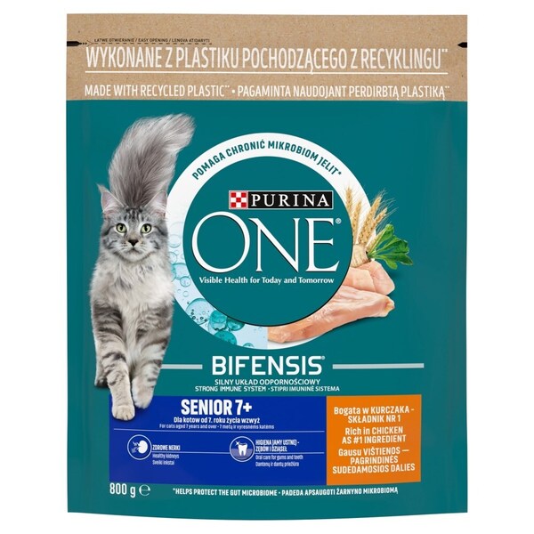 Purina One Bifensis Senior 7+ with Chicken, Dry food for cats, 800g