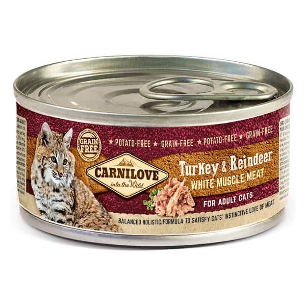 Carnilove Turkey & Reindeer White Muscle Meat, V&aring;tfoder f&ouml;r katt, Adult, Spannm&aring;lsfritt, 100 g