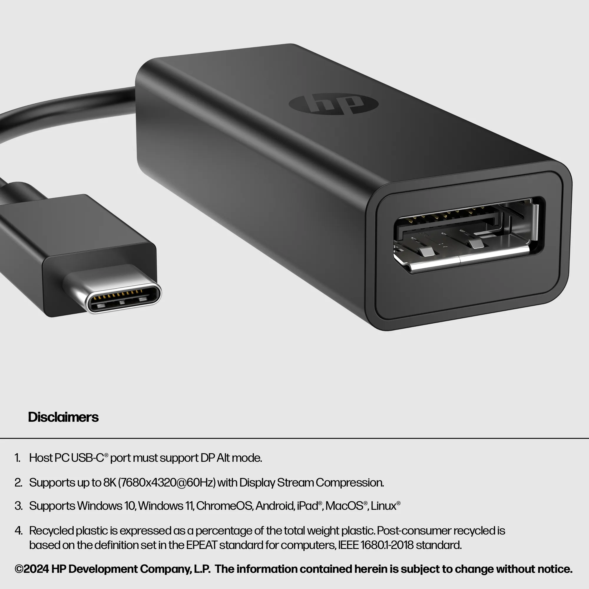 HP USB-C to DisplayPort Adapter G2 - adapteri, musta