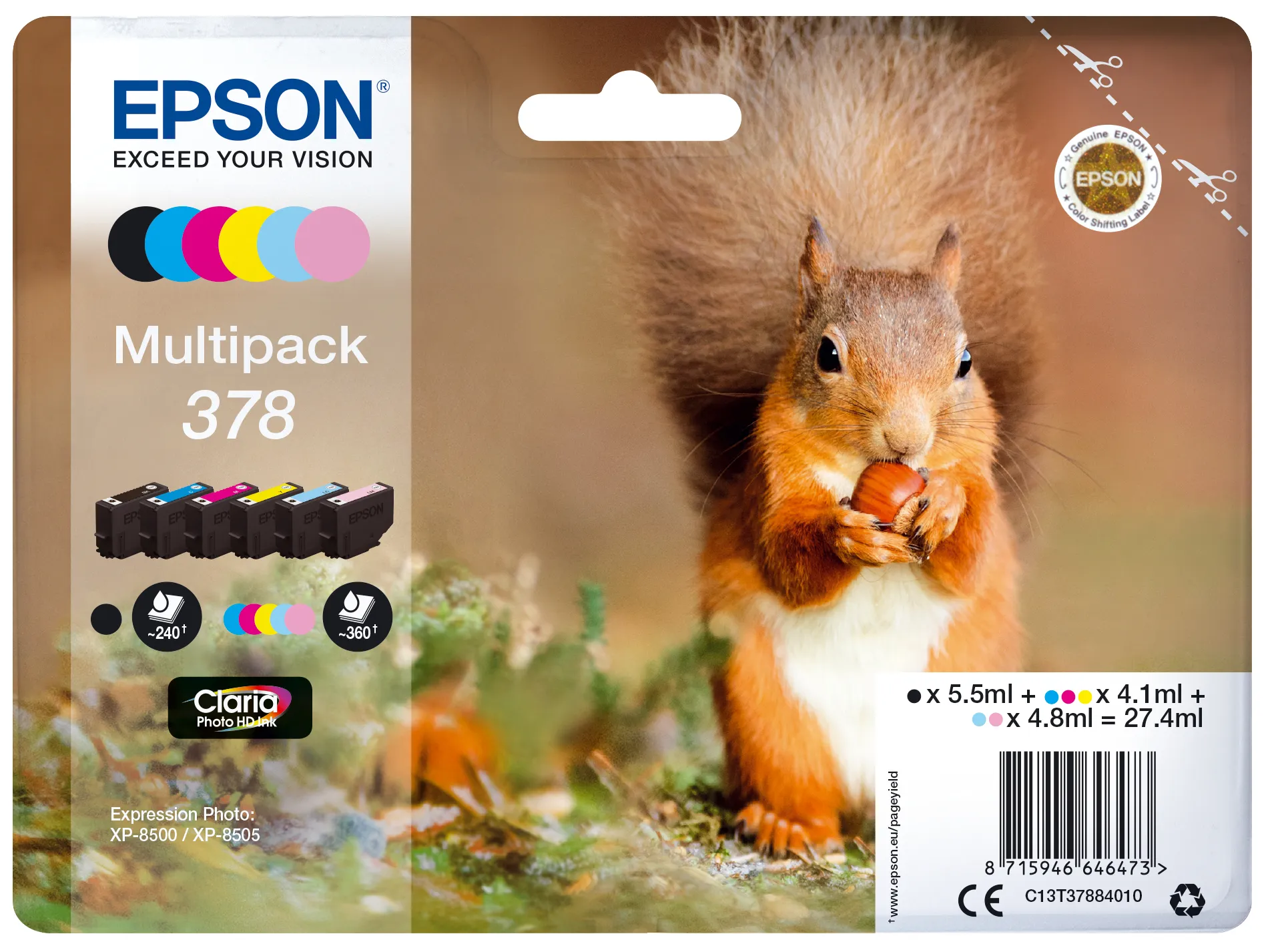 Epson 378 C13T37884020 -mustekasettipakkaus, musta, syaani, vaaleansyaani, magenta, vaaleanmagenta, keltainen