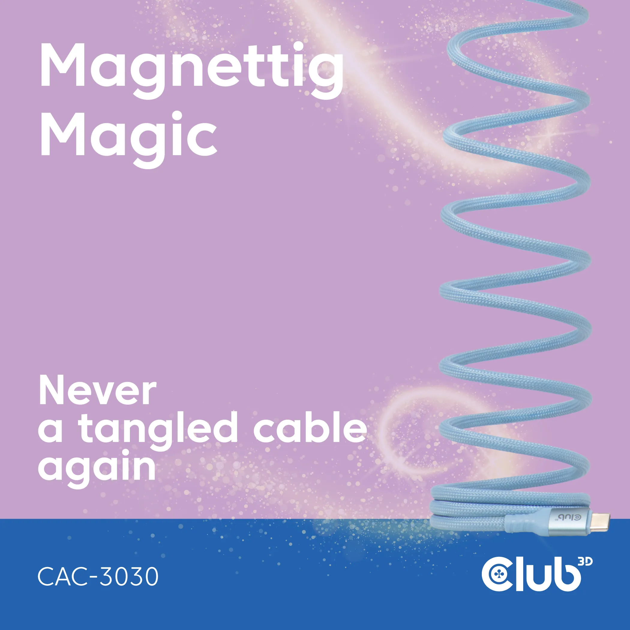Club 3D CAC-3030 magneettinen USB-C -kaapeli, 240 W, 2 m, sininen