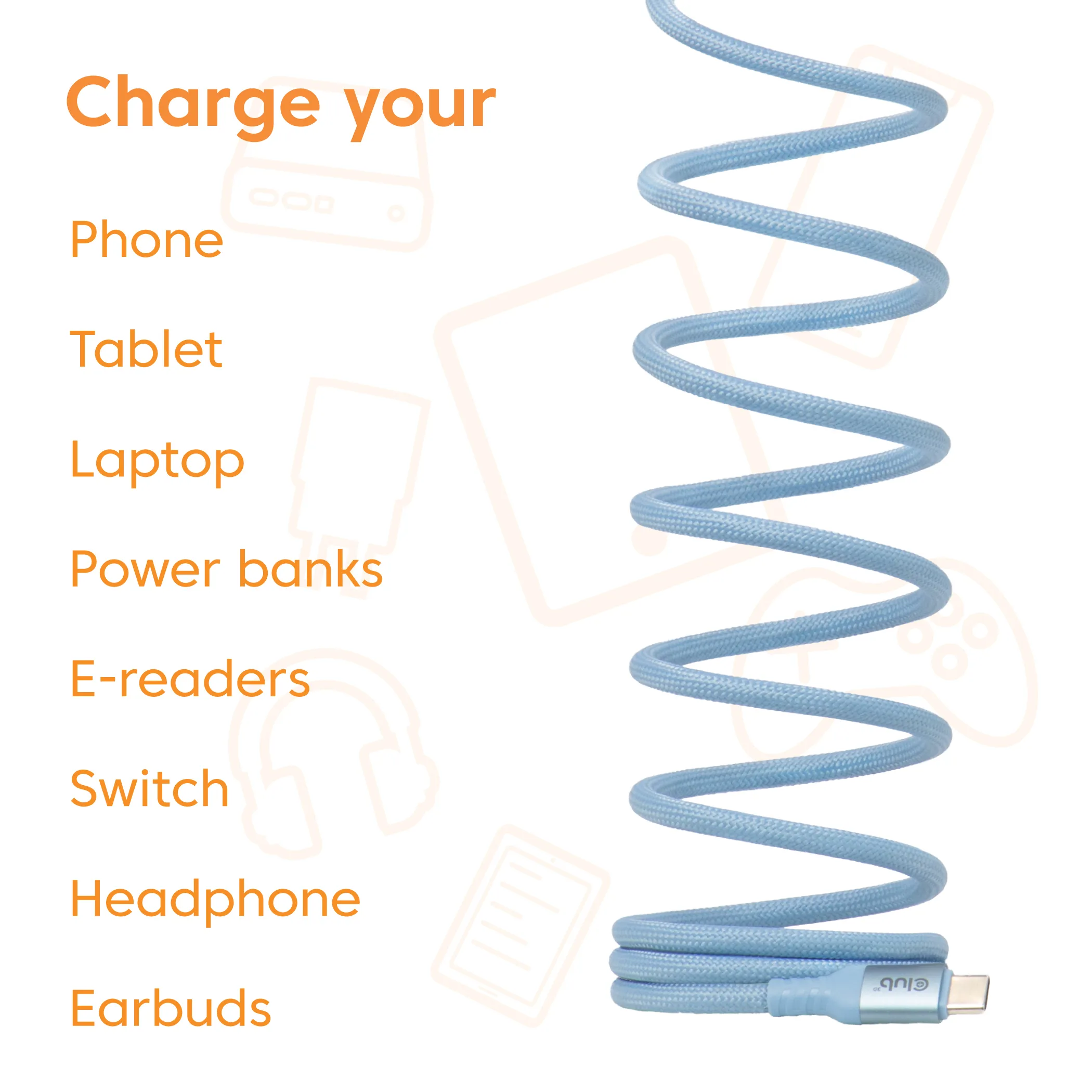 Club 3D CAC-3030 magnetic USB-C cable, 240W, 2 m, Blue