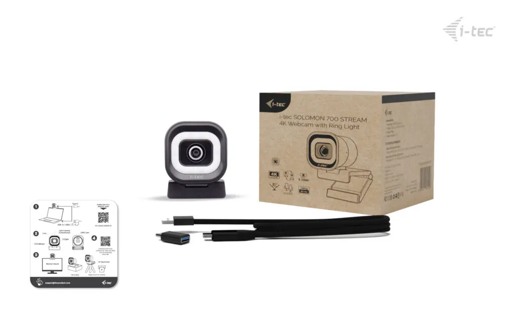 i-tec Solomon 700 Stream CAMSOLOMON4K700 4K UHD, 60fps -webkamera + rengasvalo