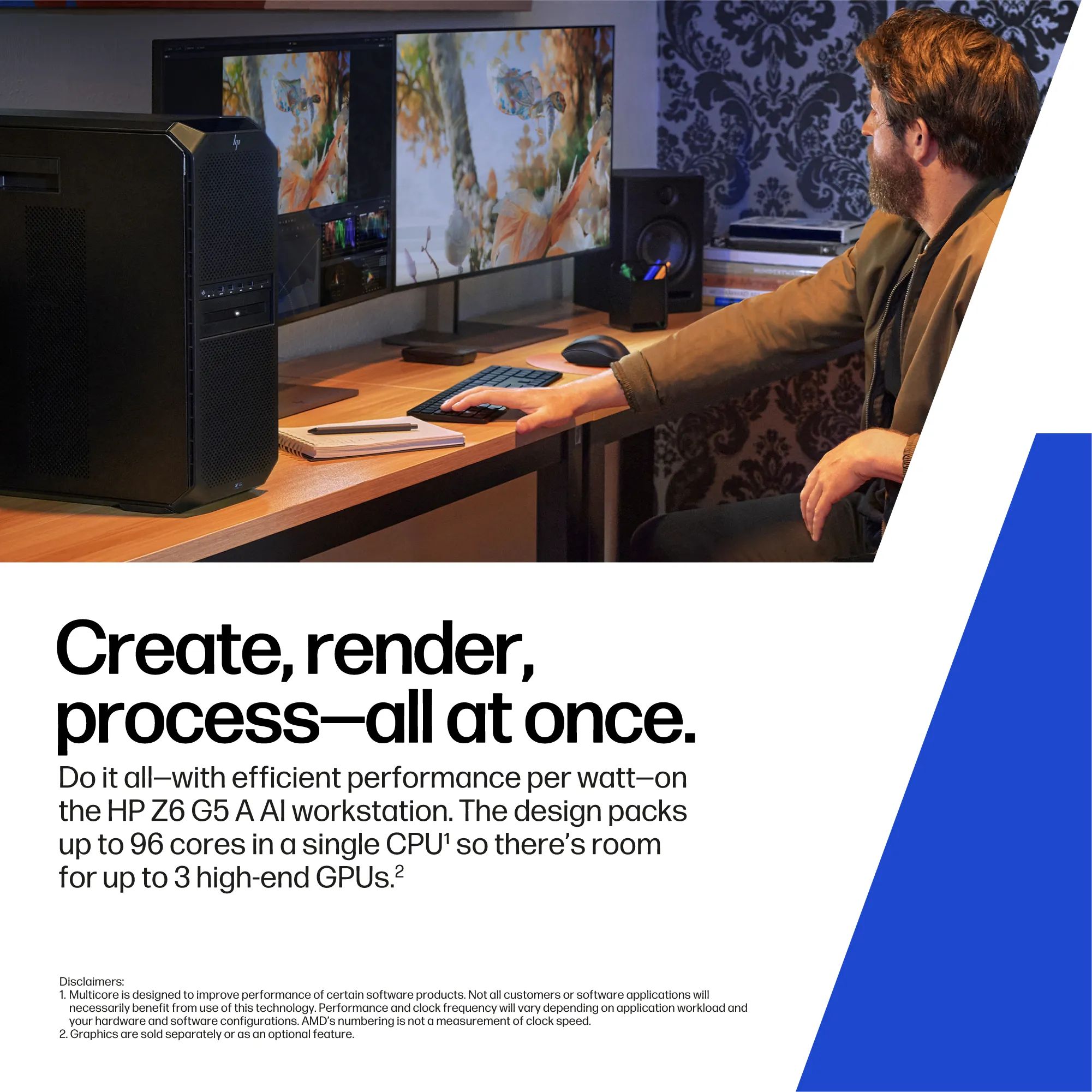 HP Z6 G5 A AMD Ryzen Threadripper PRO 9955WX, 64GB, 1TB, Win 11 Pro Workstation, Tower, Black