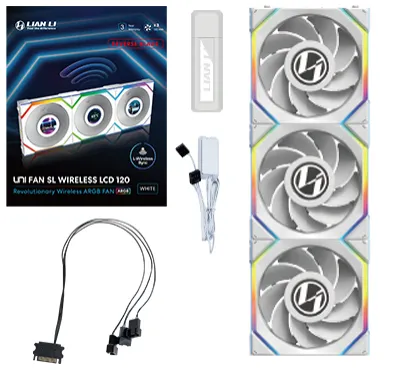 Lian Li UNI FAN SL Wireless LCD Reverse, 3 pack, 120mm - case fan, White
