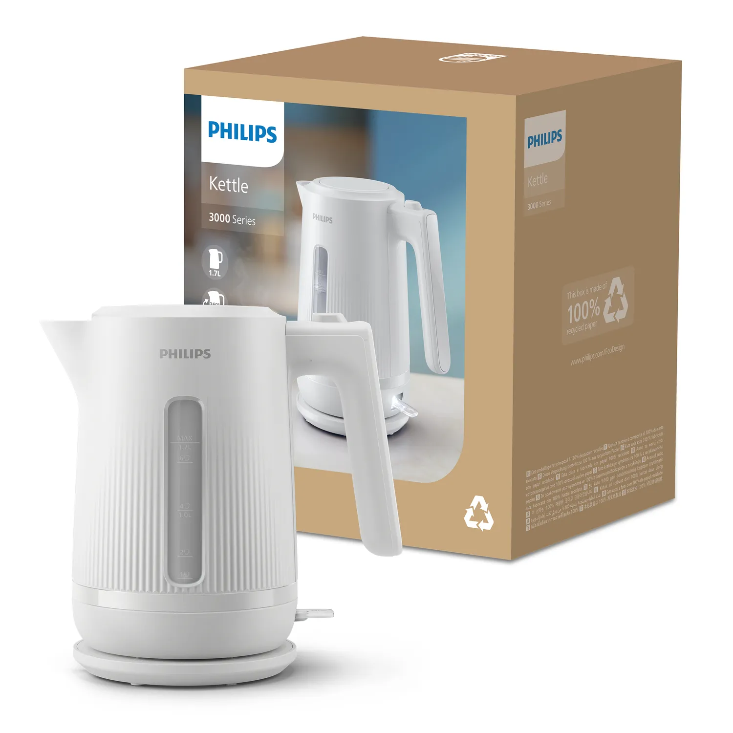 Philips 3000 serien HD9411 - vattenkokare, Vit, 1.7l