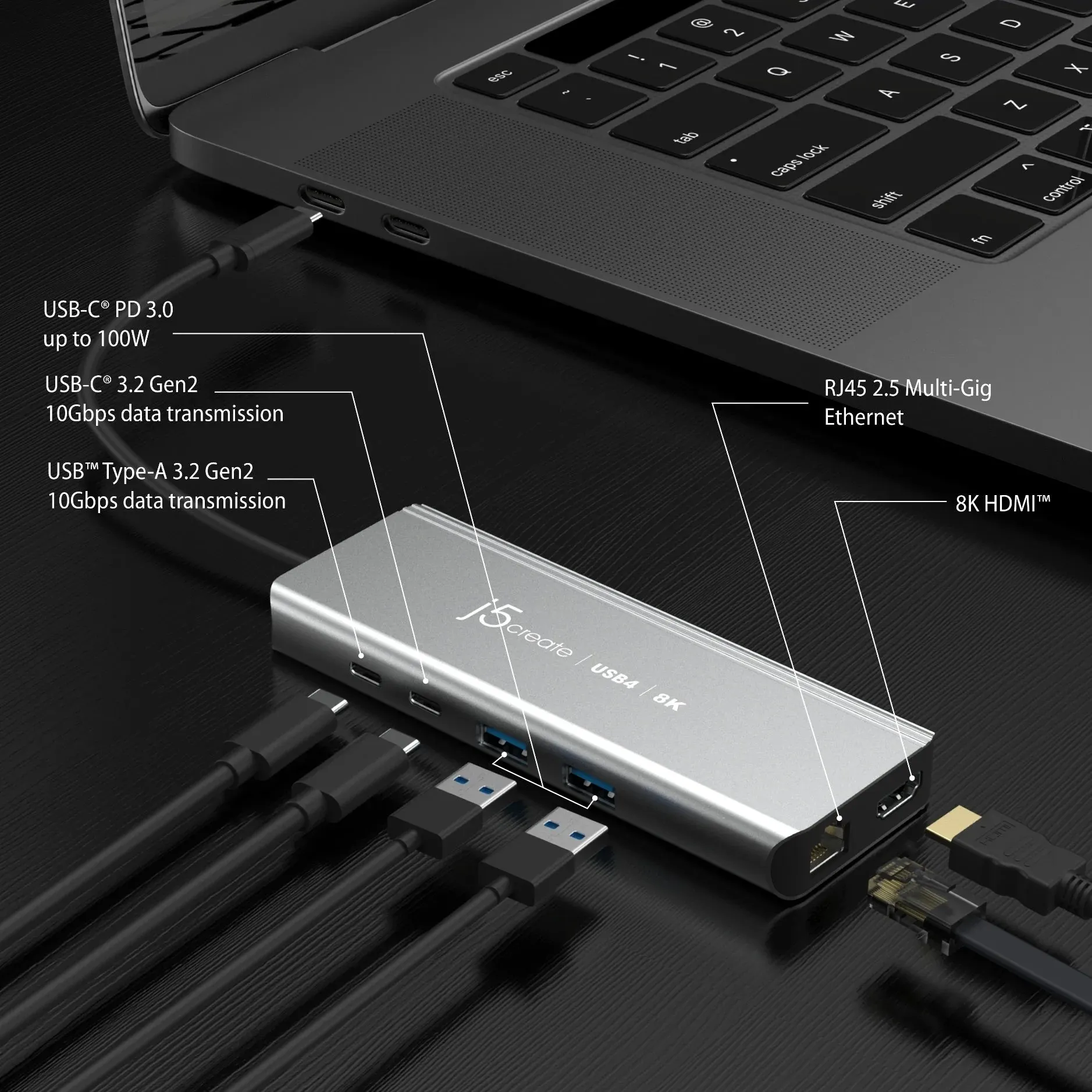 J5 Create USB4 8K MULTI-PORT HUB SPACE - GREY