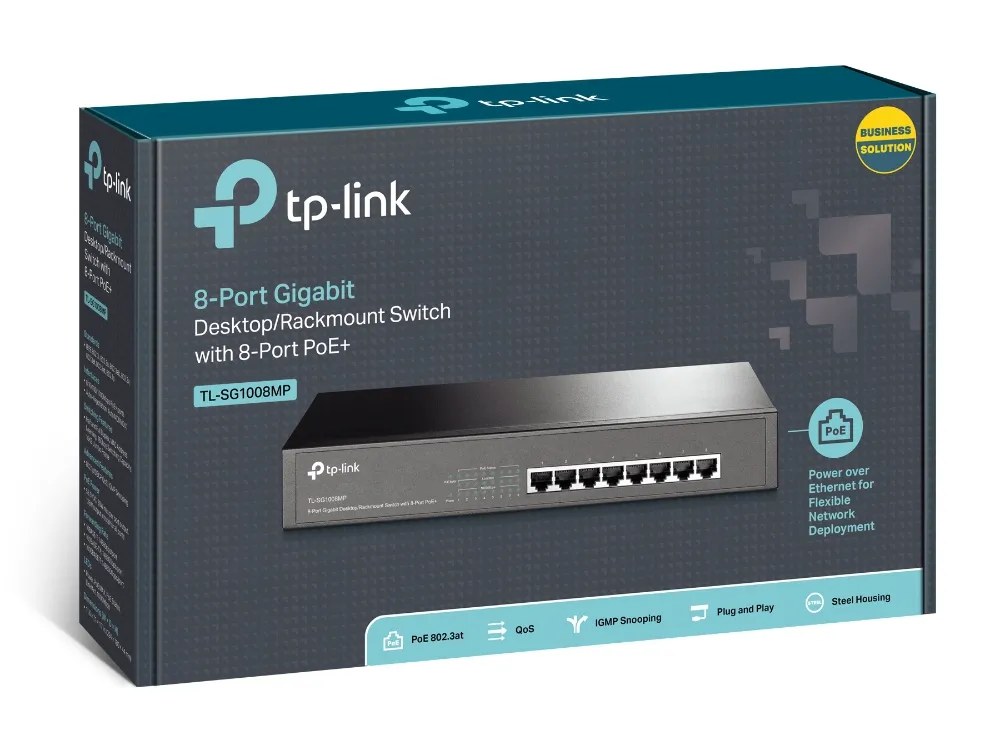 TP-Link 8-Port Gigabit PoE+ Switch, 8 Gigabit RJ45 Ports, 802.3at/af, 126W PoE Power, 1U 13-inch Rack-mountable Steel Case