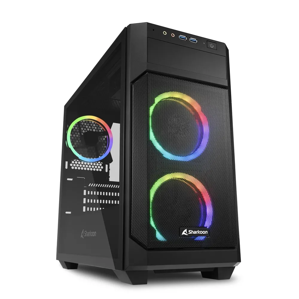 Sharkoon V1000 RGB micro-ATX chassi med f&ouml;nster med RGB-belysning, svart