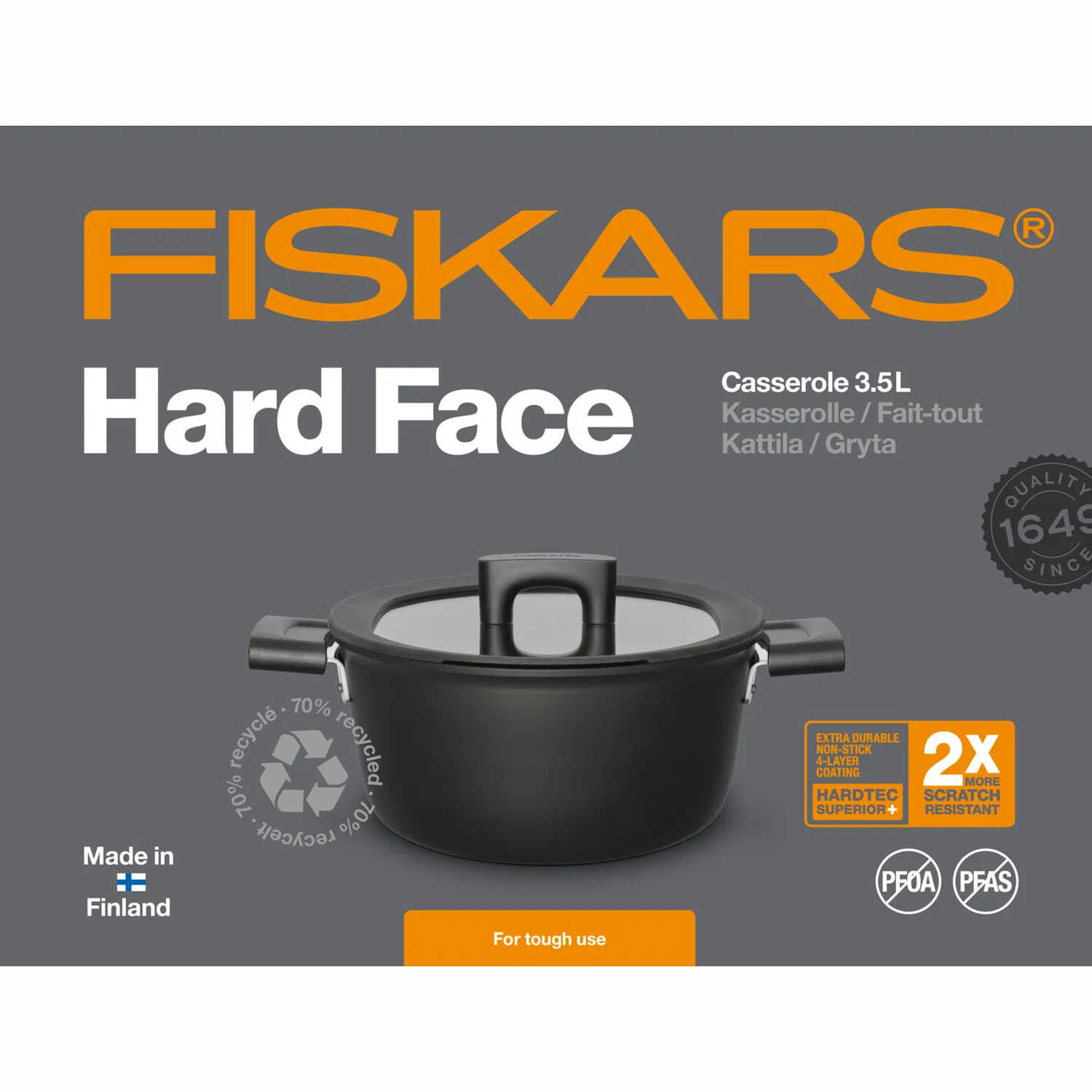 Fiskars Hard Face - pot with lid, 22cm/3.5l