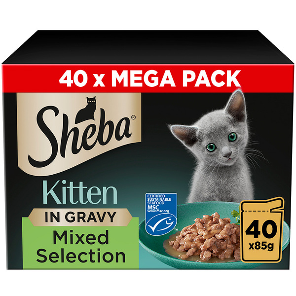 Sheba Kitten Selection of Flavors in Sauce, Kissan m&auml;rk&auml;ruoka, Viljaton, 40 x 85 g