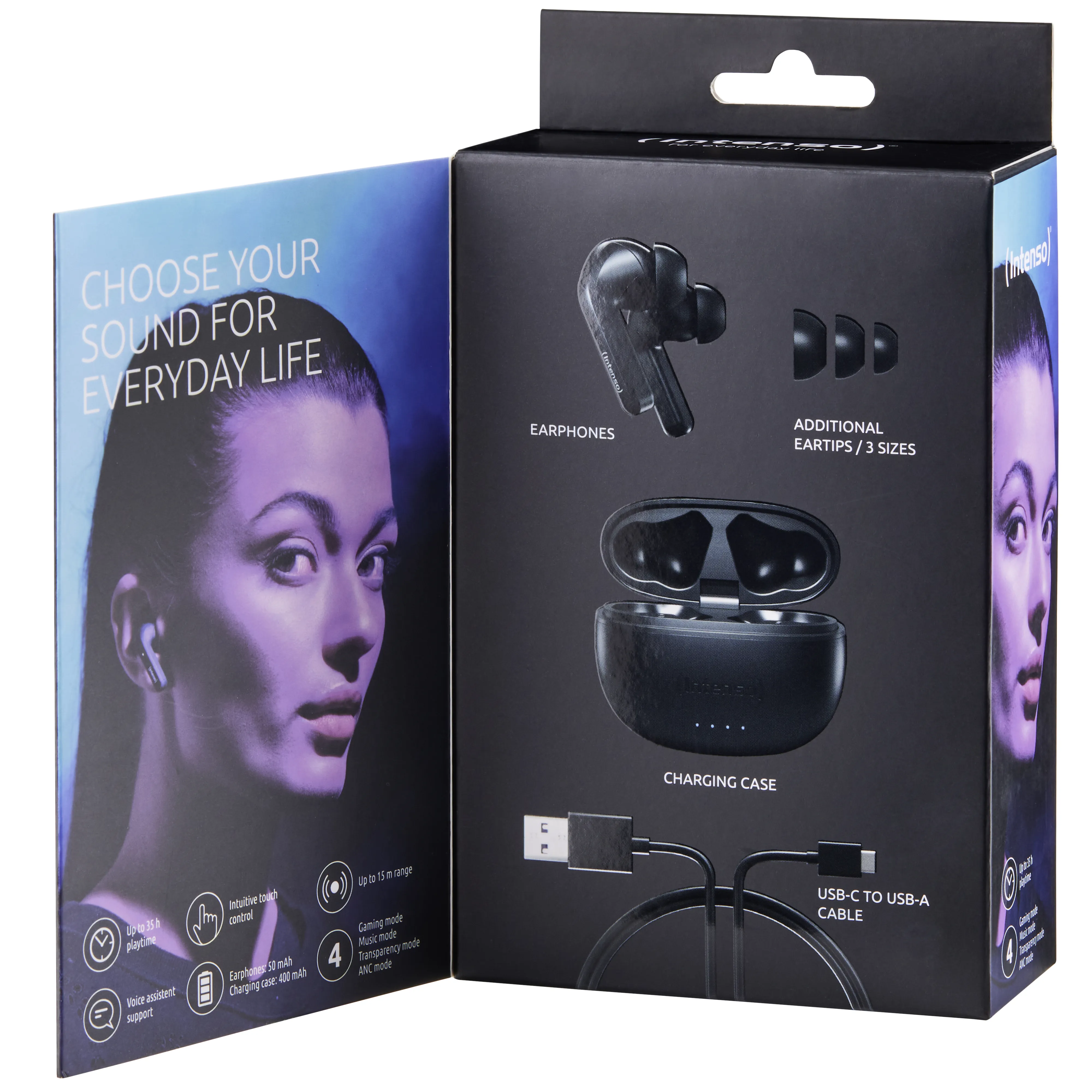 Intenso T300A (TWS) USB Typ-C Svarta - Bluetooth-h&ouml;rlurar