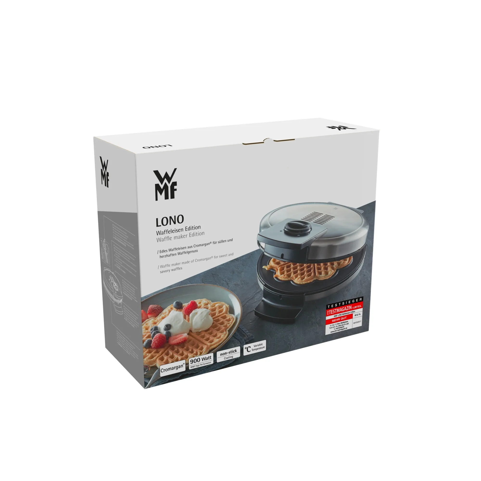 WMF Lono Waffle Maker, 5 Heart-Shaped Waffles, 900 Watt, Black/Chrome