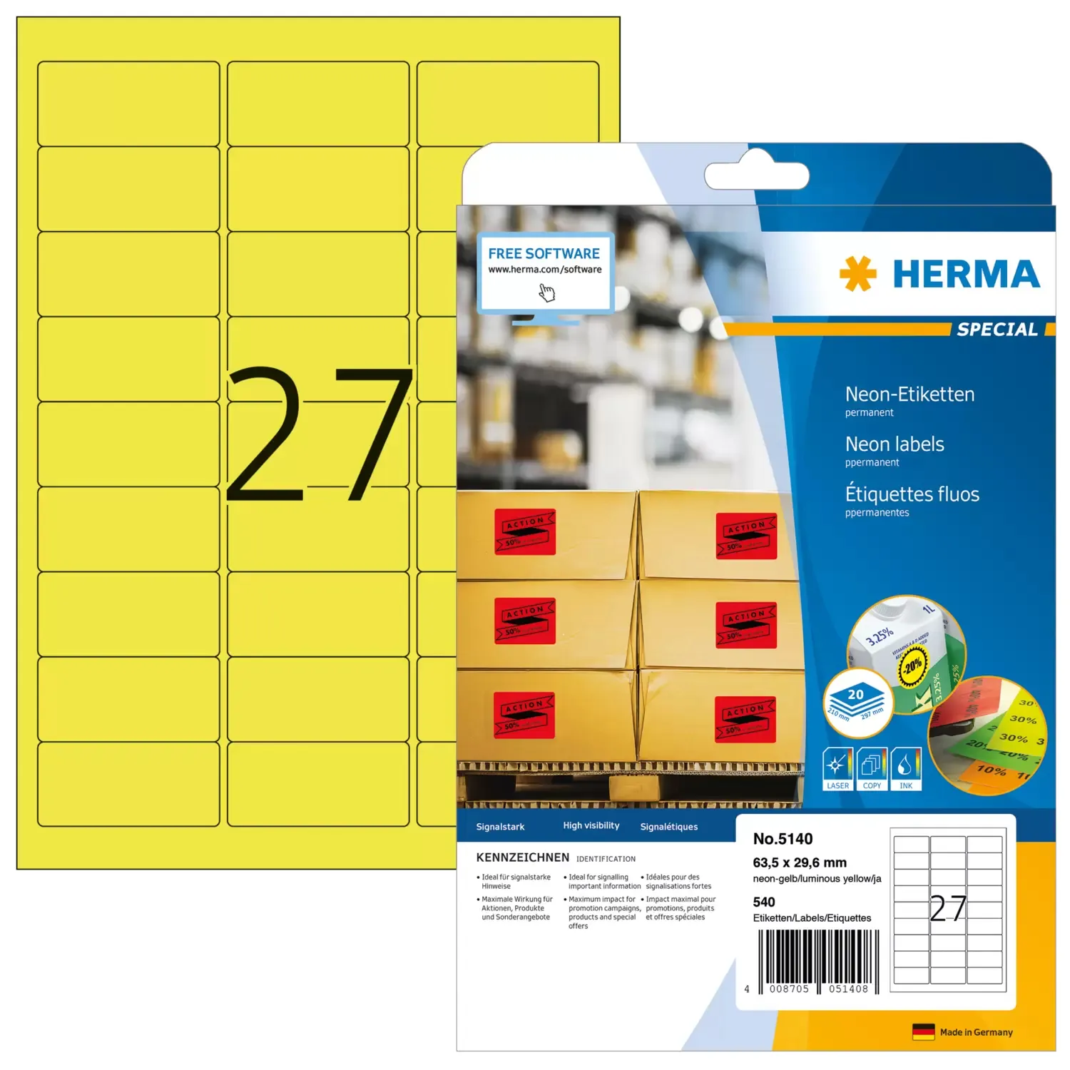 Herma label Special 63,5x29,6 neon yellow (540)