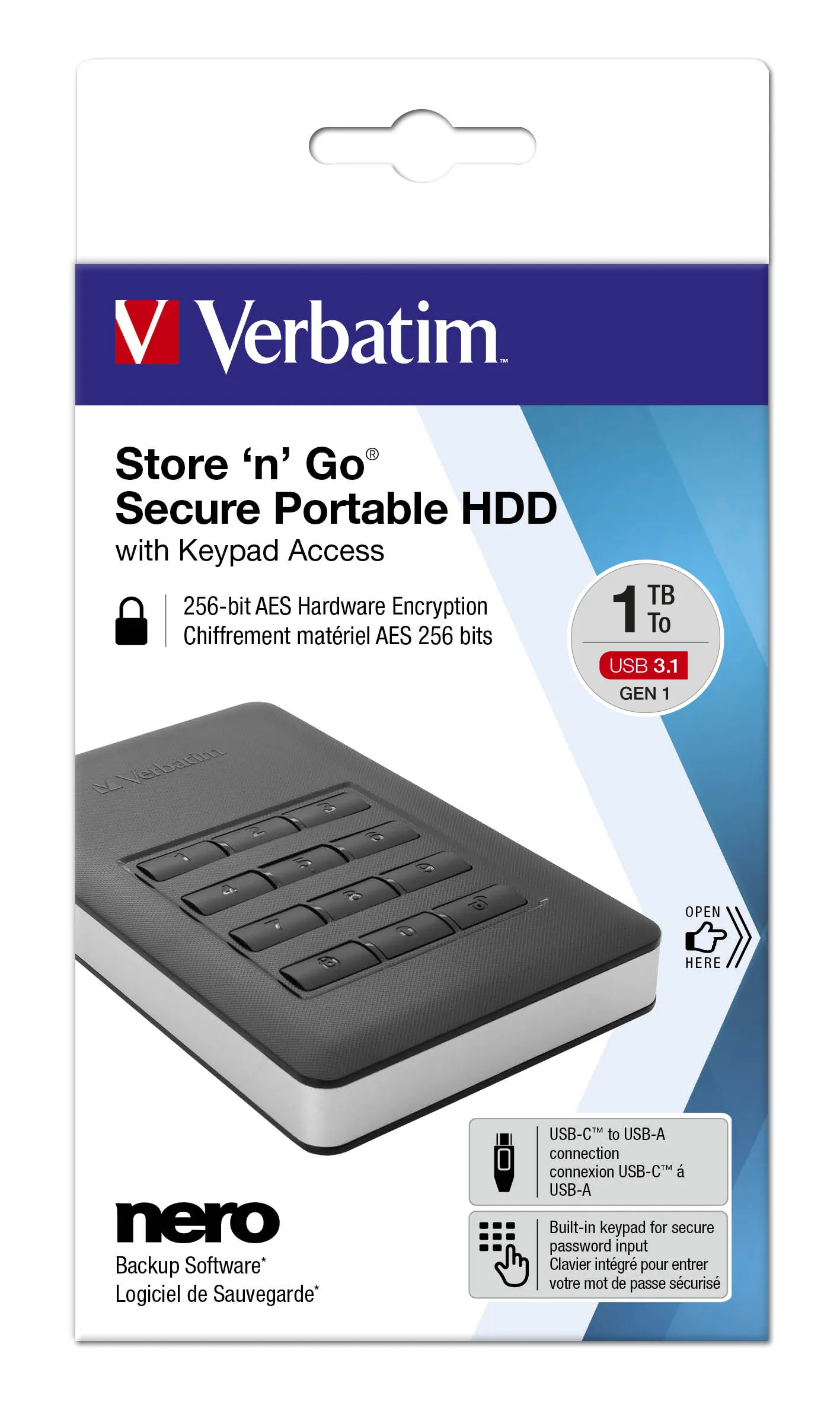 Verbatim Store 'n' Go Secure 2 TB - extern h&aring;rddisk , Svart/Silver
