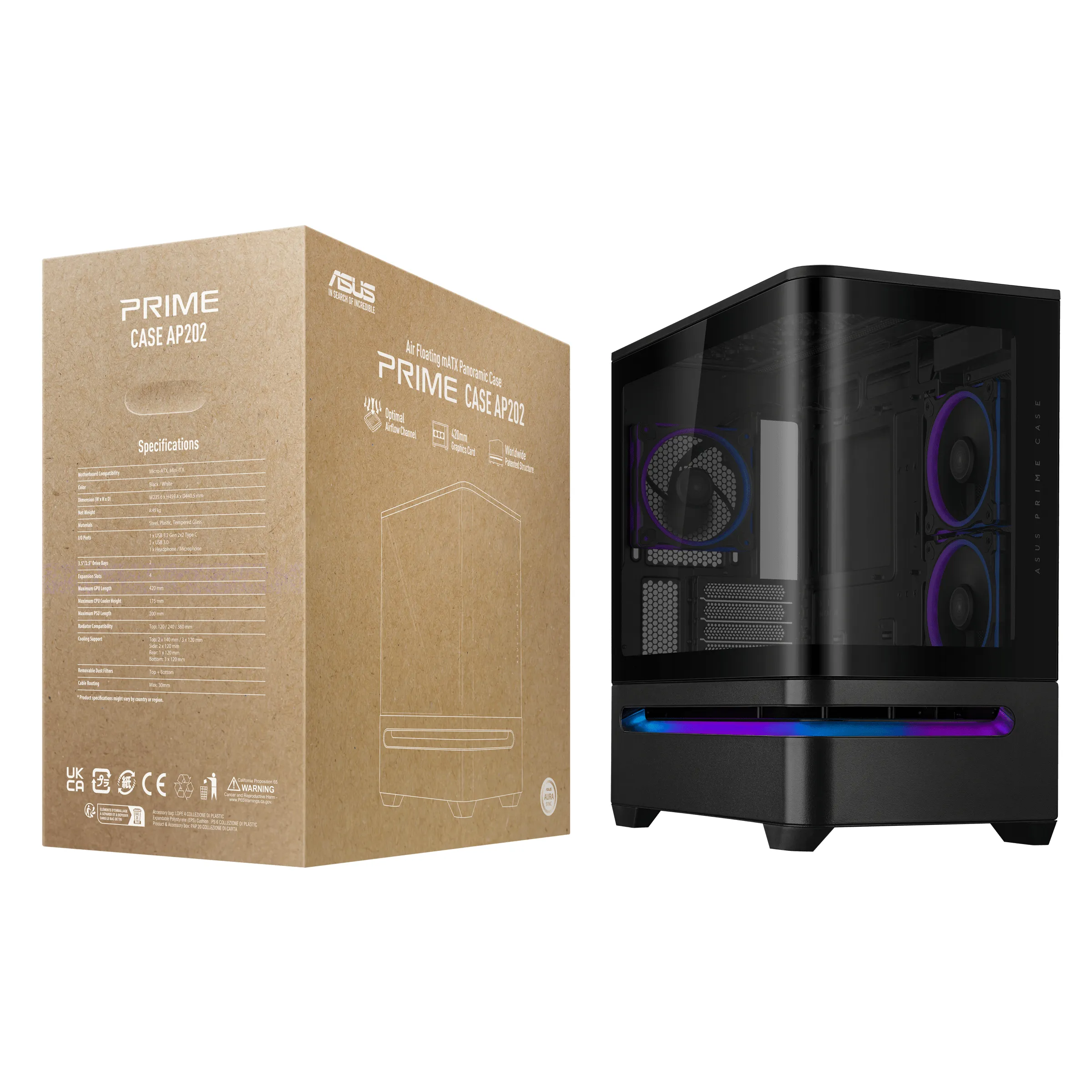 Asus Prime AP202 ARGB -miditornikotelo ikkunalla, Musta