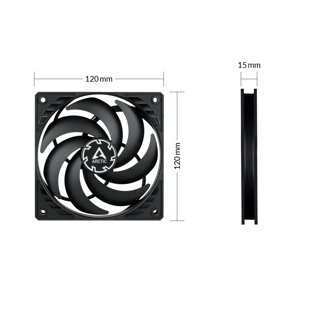 Arctic P12 SLIM PWM PST, 120mm - chassi fl&auml;kt, svart