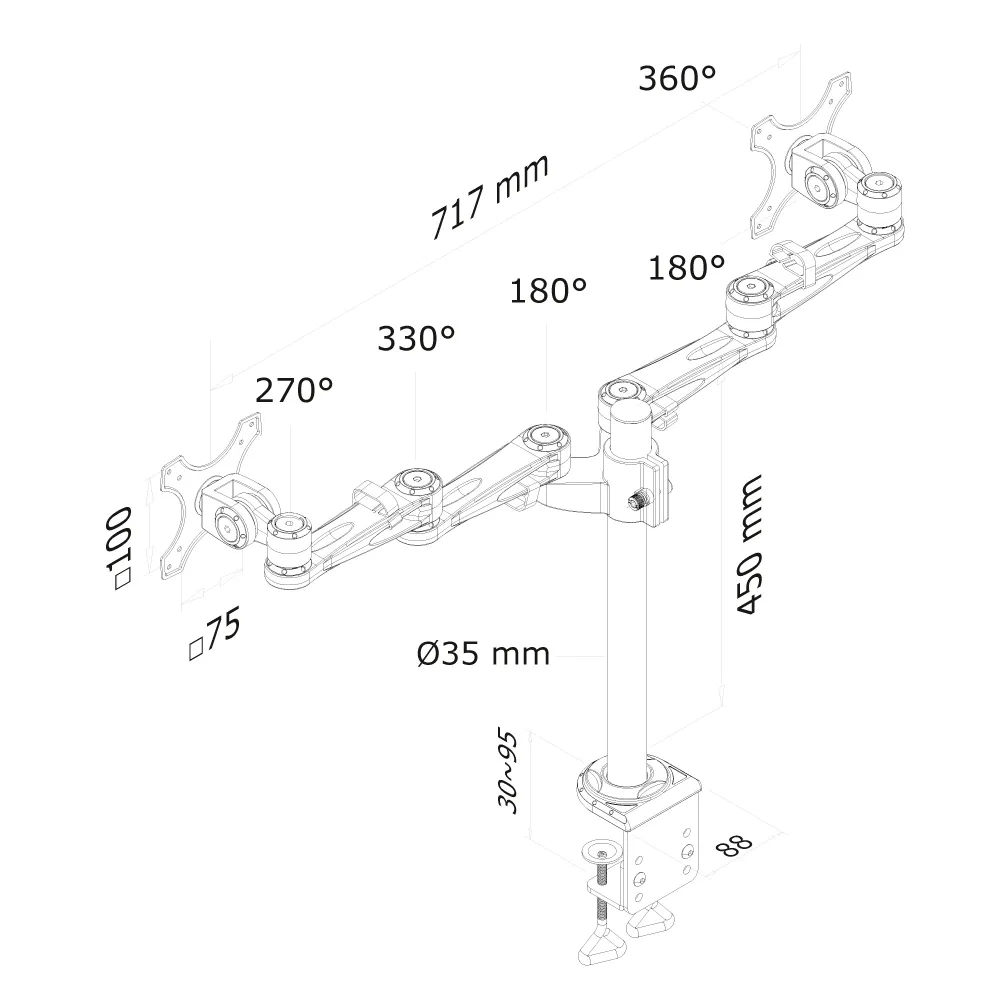 Neomounts by Newstar Fat screen desk mount -monitor arm, silver, 10&quot;-27&quot;, 6kg
