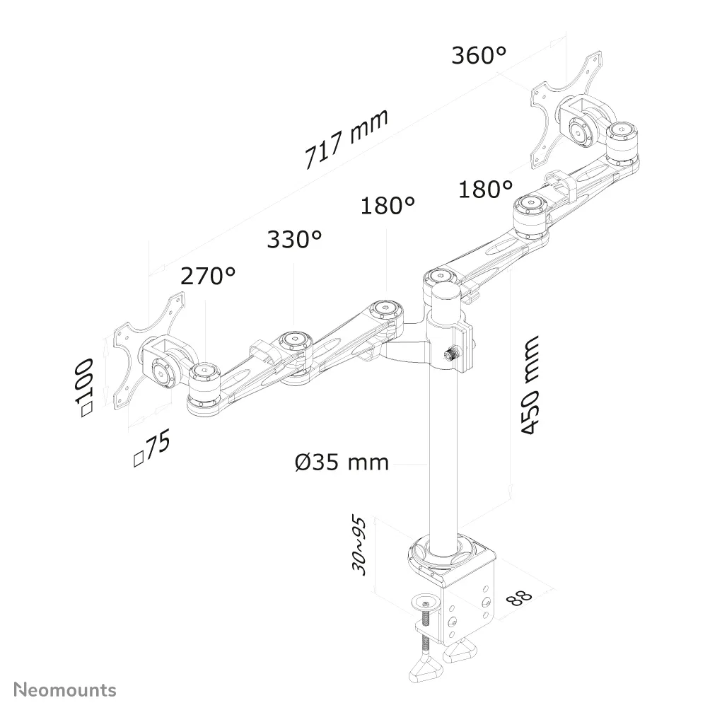 Neomounts by Newstar Fat screen desk mount -monitor arm, silver, 10&quot;-27&quot;, 6kg