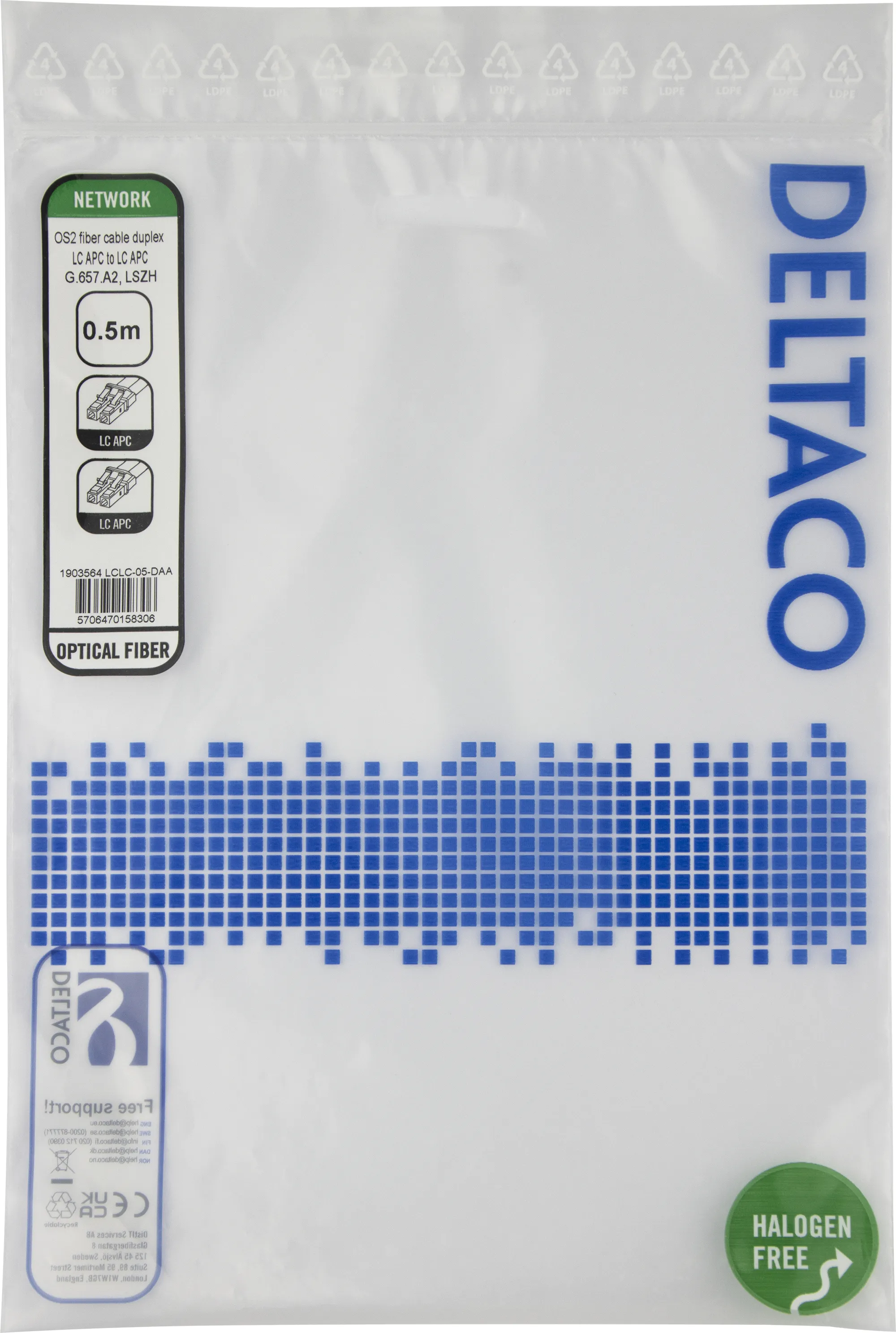 Deltaco OS2 LC-LC 0.5m Fiber Optic Cable, Yellow