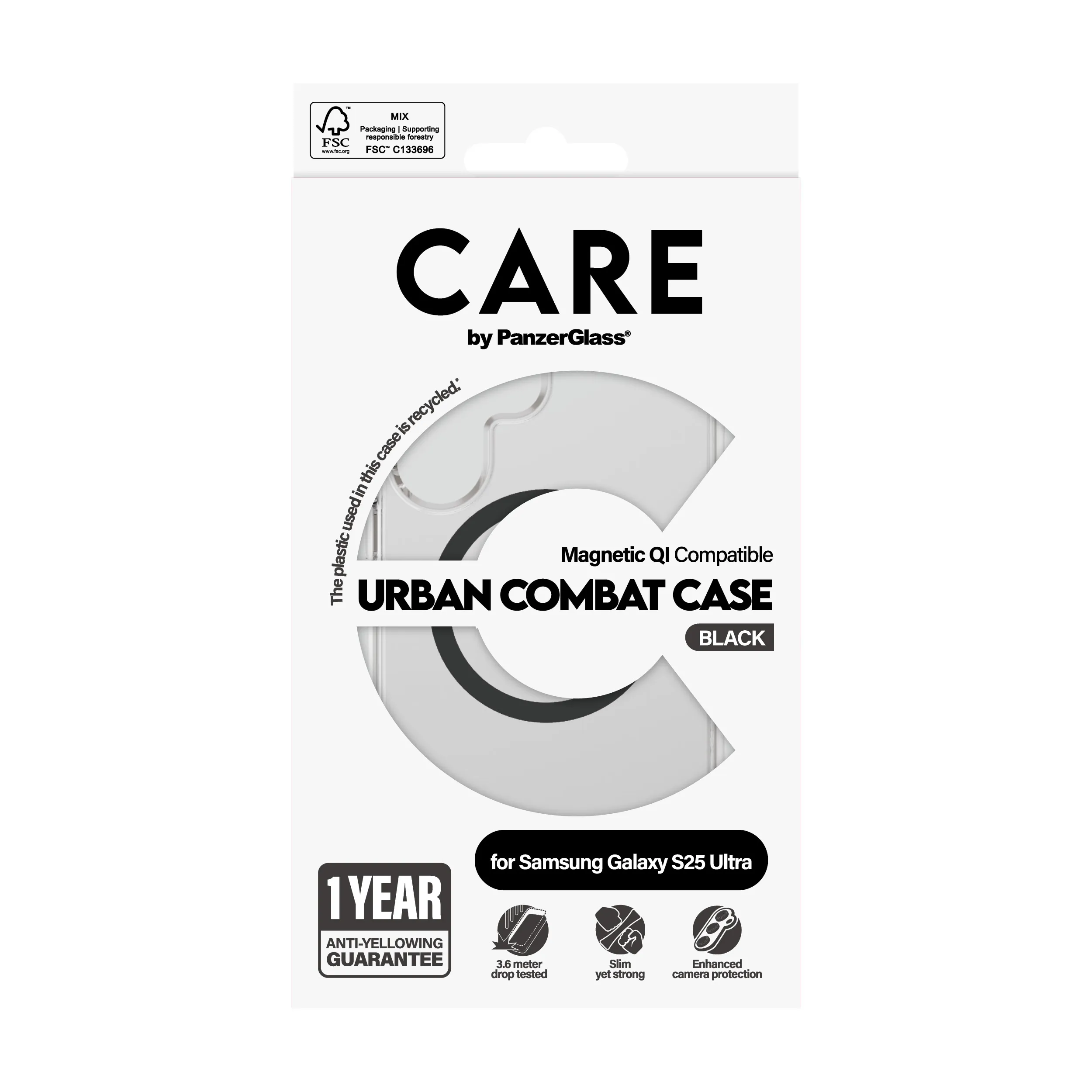 Care by PanzerGlass Galaxy S25 Urban Combat skal, Transparent, Qi Compatible