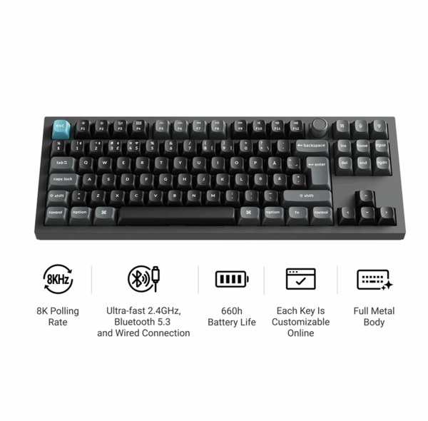Keychron Q3 Ultra 8K Wireless Mechanical Gaming Keyboard, Silk POM Red, Black