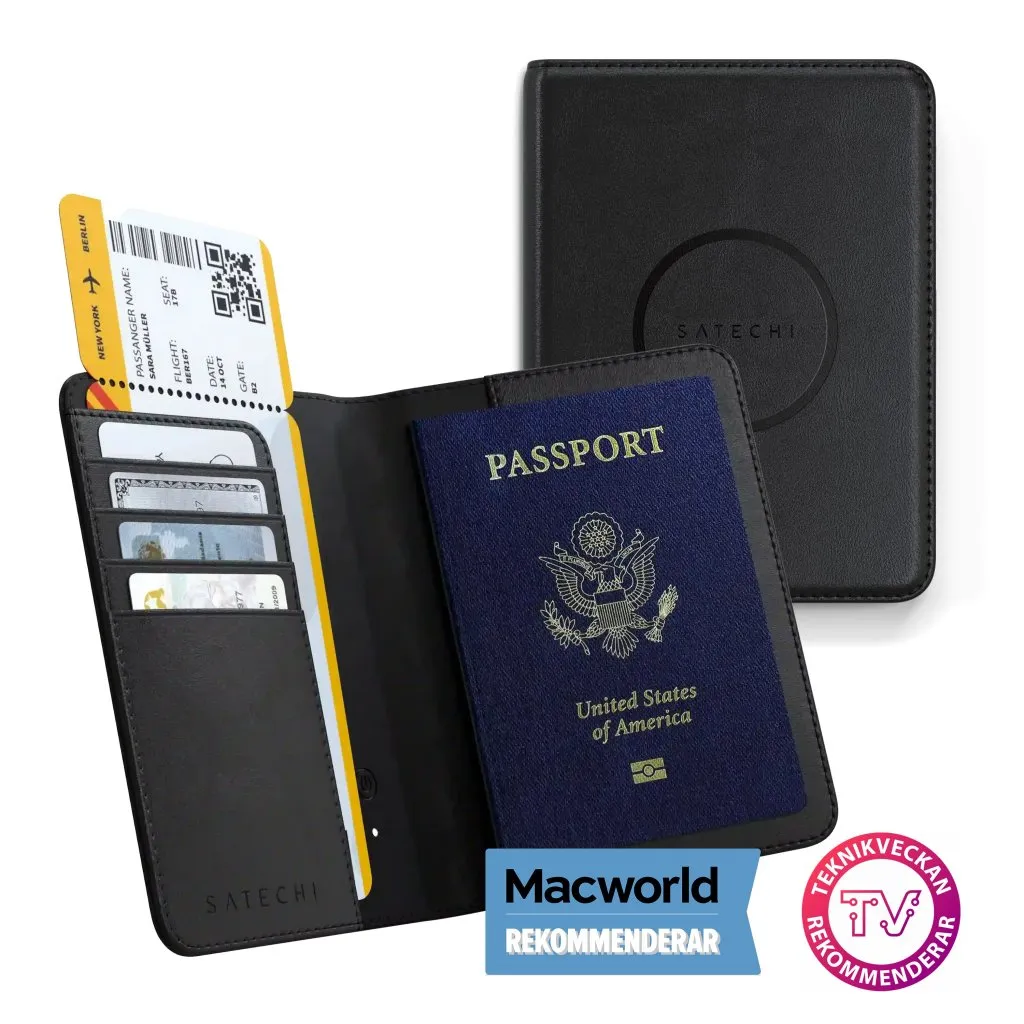 Satechi Find My Vegan-Leather Passport Cover - tracker, Black