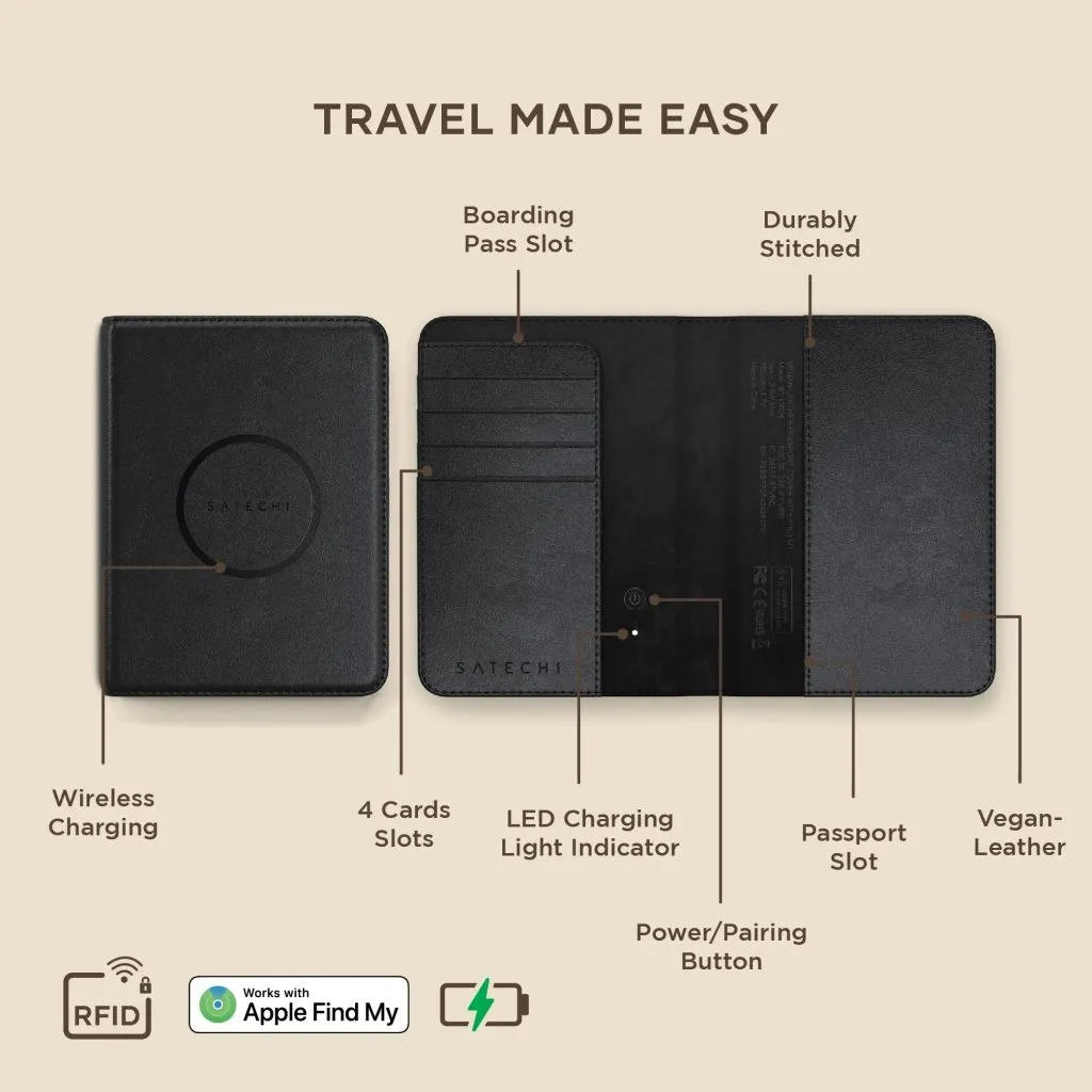 Satechi Find My Vegan-Leather Passport Cover - tracker, Black