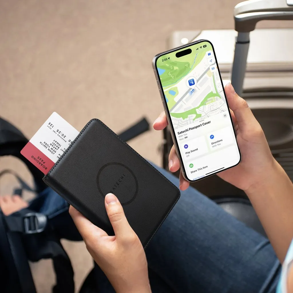 Satechi Find My Vegan-Leather Passport Cover - tracker, Black