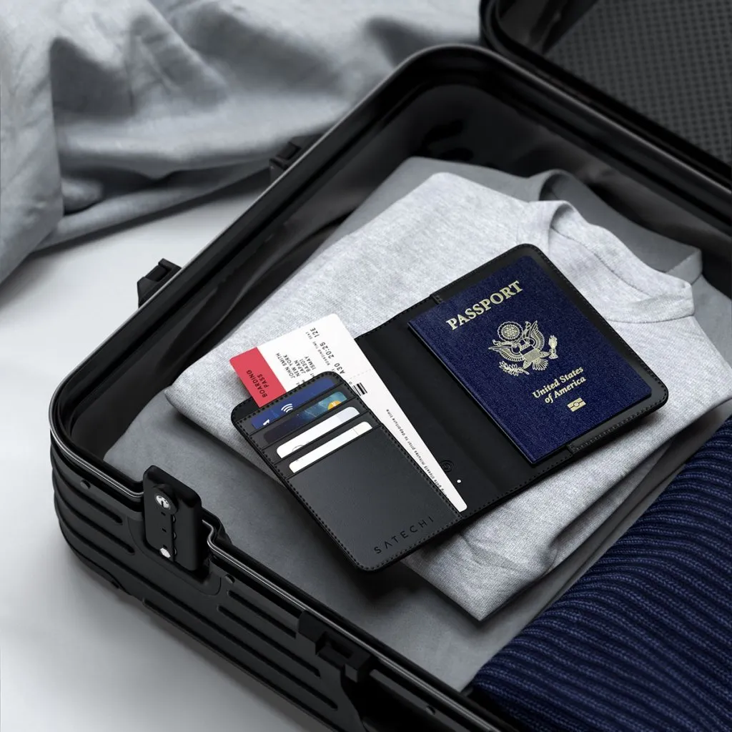 Satechi Find My Vegan-Leather Passport Cover - tracker, Black