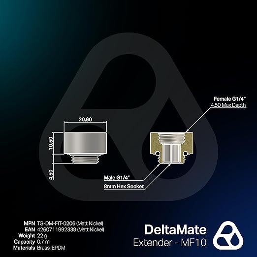 Thermal Grizzly DeltaMate Extender MF10, Fitting, 10 mm, Matt Nickel