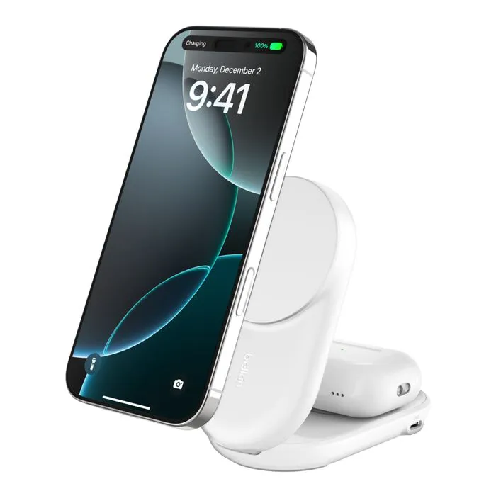 Belkin UltraCharge 2-in-1 Foldable Magnetic 25W Qi2 - trådlös laddare, Vit