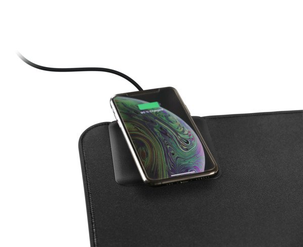 Deltaco Office - mousepad with wireless charger, 900x400 mm, Black