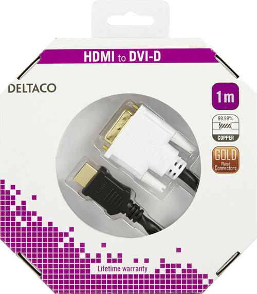 Deltaco DVI &ndash; HDMI - cable, 1 m, Black