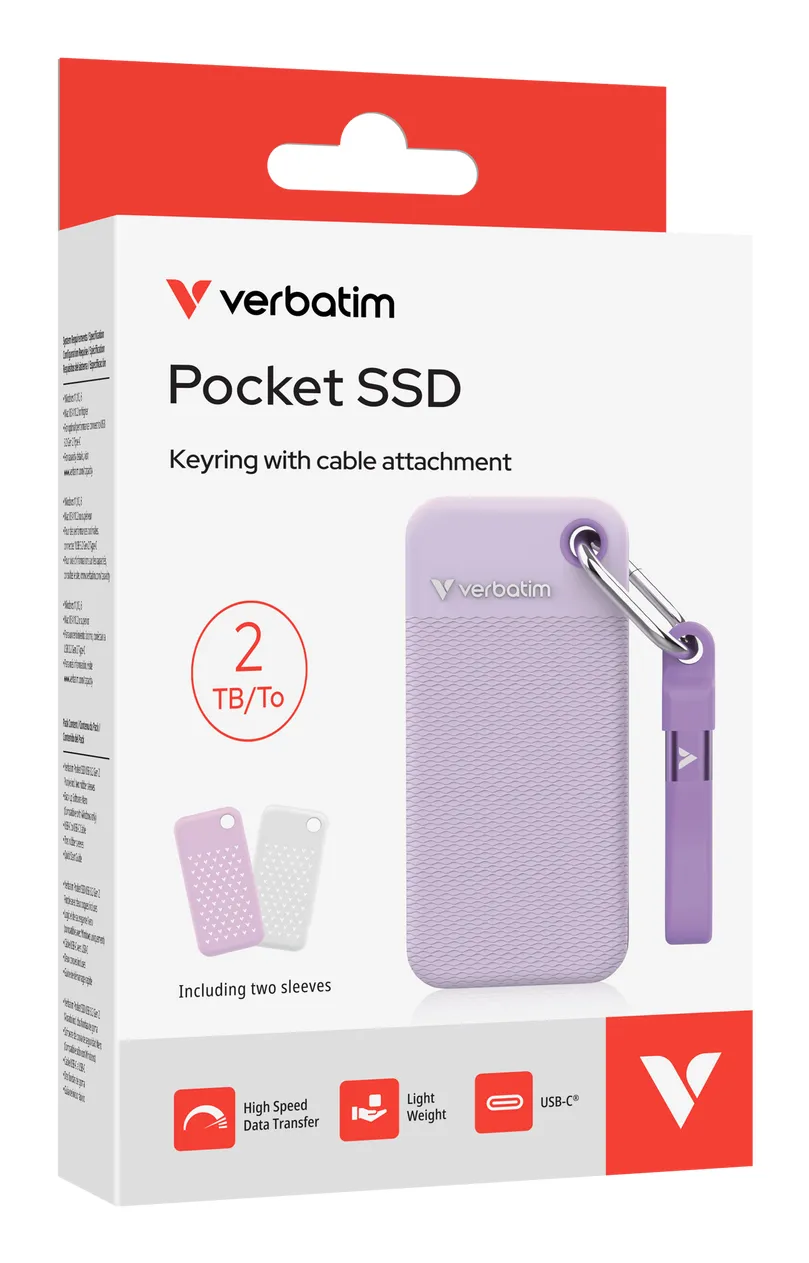 Verbatim Pocket SSD USB 3.2 Gen 2 2TB USB-C - extern SSD, Lila