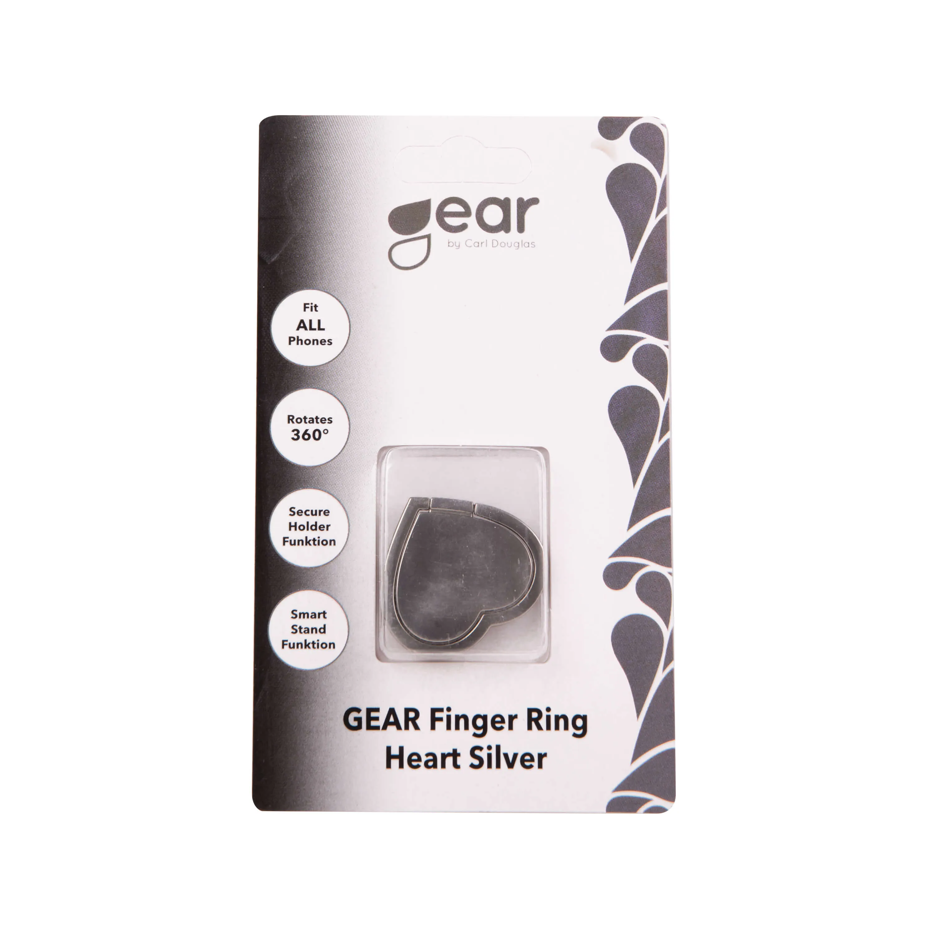 GEAR MobilRing  Hj&auml;rta Silver Matt Roterande Fingerh&aring;llare med St&auml;llfunktion
