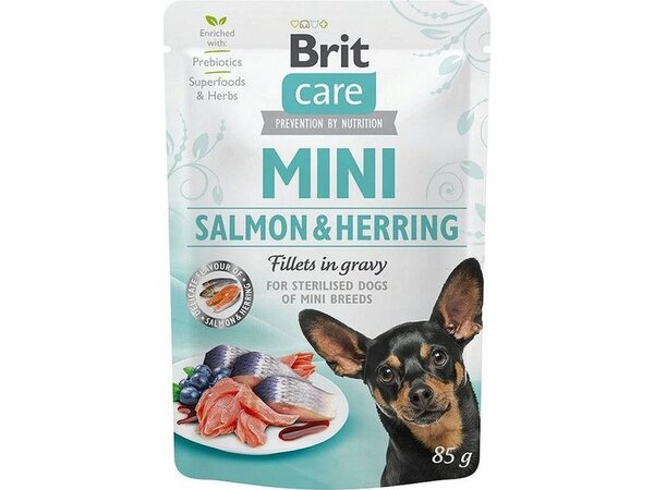 Brit Care Mini Salmon & Herring Fillets in Gravy, Wet food for dogs, Adult, Sterilised, 85g