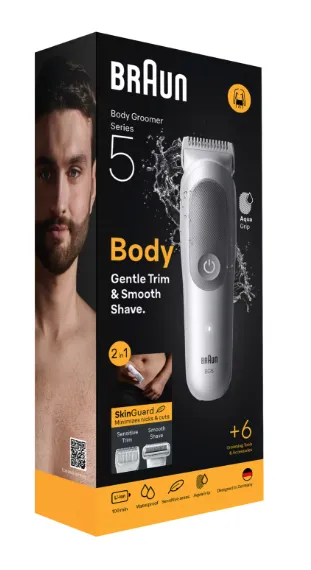 Braun Series 5 BG5550 v&aring;t- och torrakning kroppstrimmer, ljusgr&aring;