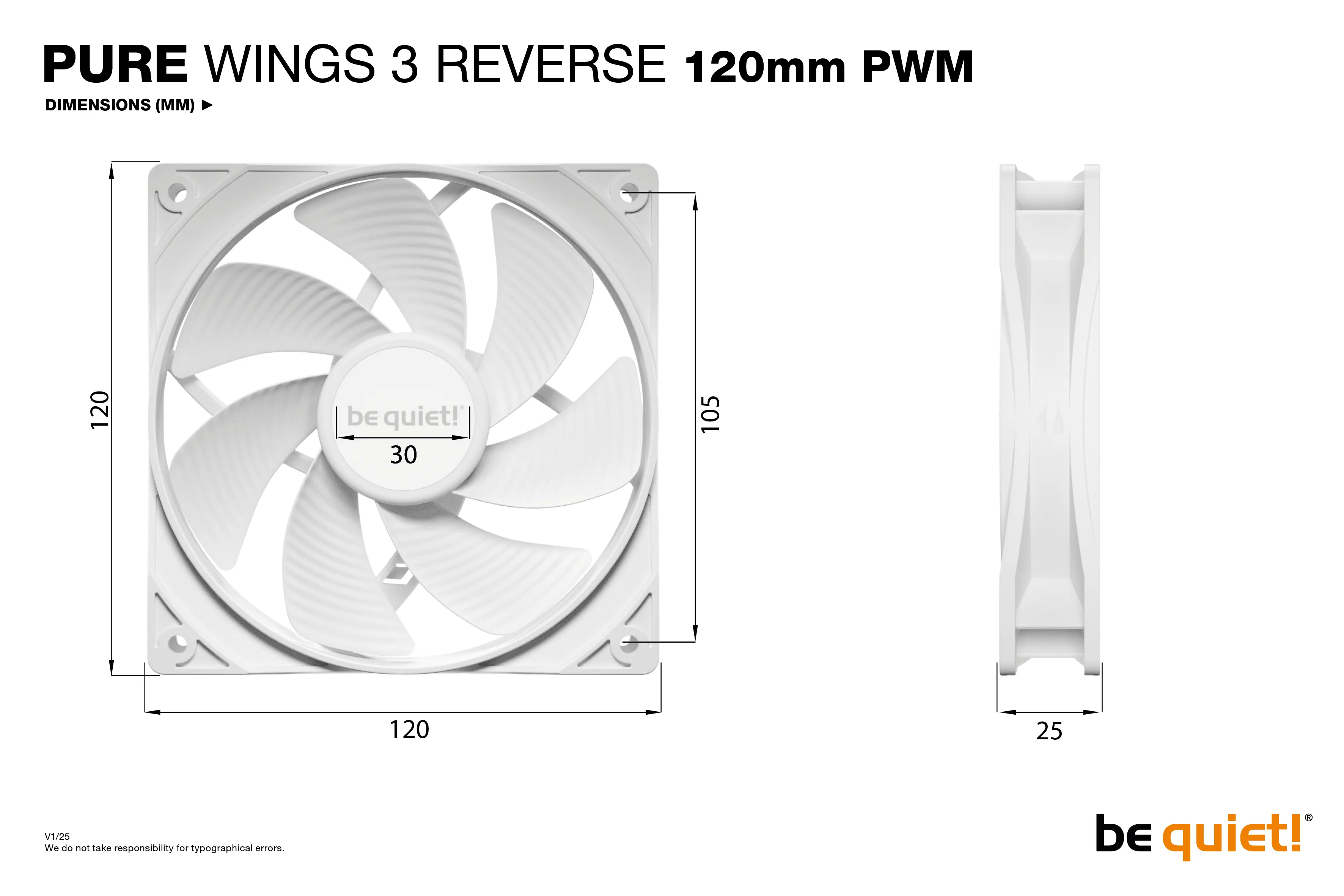 be quiet! Pure Wings 3 Reverse 120 mm PWM fläktpaket, 3 st, vit