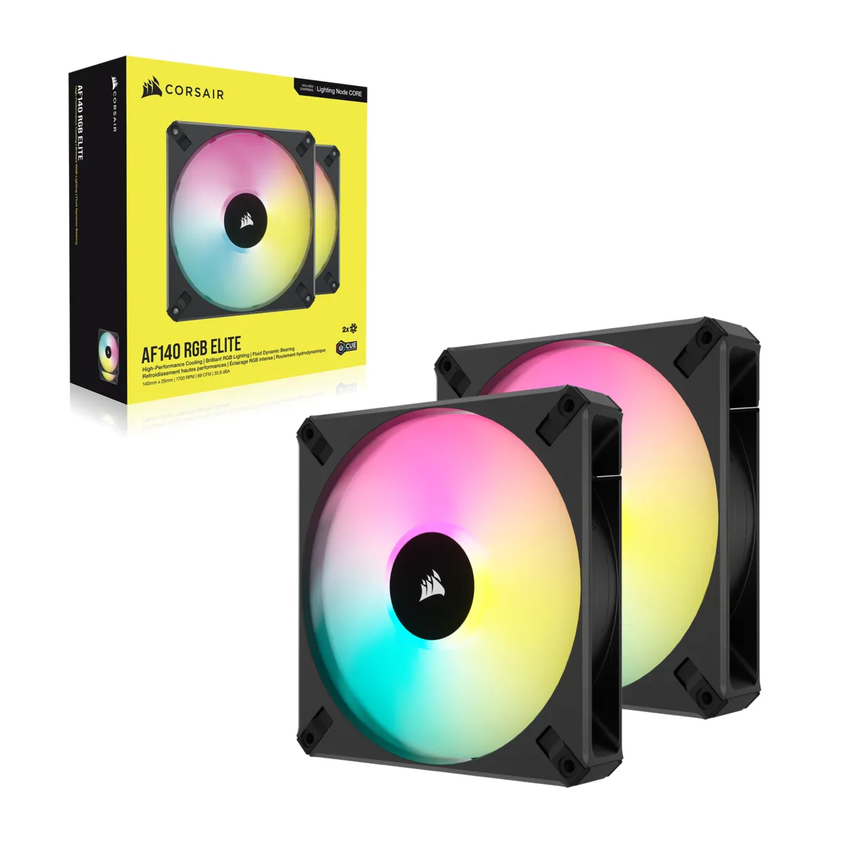 Corsair iCUE AF140 RGB Elite, PWM, 140mm -kotelotuuletin, musta, 2kpl